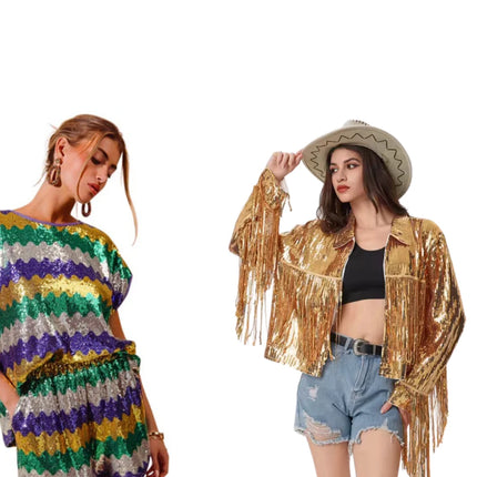 Ladies Collection, Mardi Gras Women Products, Rugby Polos, Accessories, Shirts, Sequin Tops - Mardi Gras Apparel