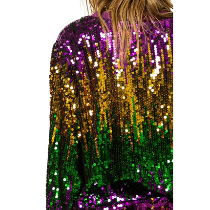Mardi Gras Sequin Color Block Pullover - Mardi Gras Apparel - Adult, Gold, Green - 