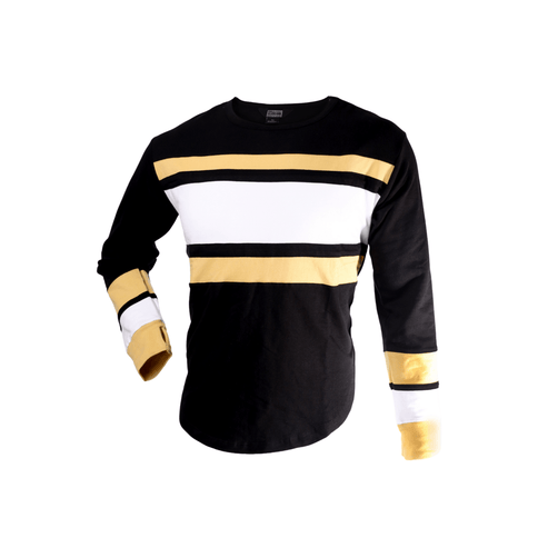Adult Black & Gold Striped Long Sleeve Crewneck T-Shirt - Mardi Gras Apparel - Black & Gold, Unisex, - Long Sleeve Crewneck