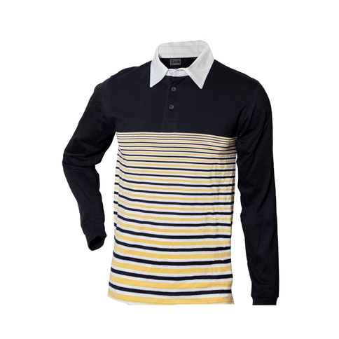 Adult Black & Gold Striped Long Sleeve Polo Shirt - Mardi Gras Apparel - Black & Gold, Unisex, - Long Sleeve Crewneck