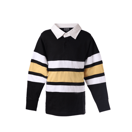 Adult Black & Gold Striped Long Sleeve Polo T-Shirt - Mardi Gras Apparel - Black & Gold, Unisex, - Long Sleeve Rugby Polo