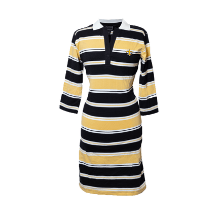 Adult Black & Gold Striped Polo Dress - Mardi Gras Apparel - Black & Gold, Dress, Ladies - Dress