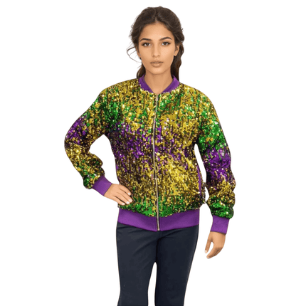 Adult Mardi Gras Multi Color Sequin Jacket - Mardi Gras Apparel - Adult, Gold, Green - Sequin Jacket