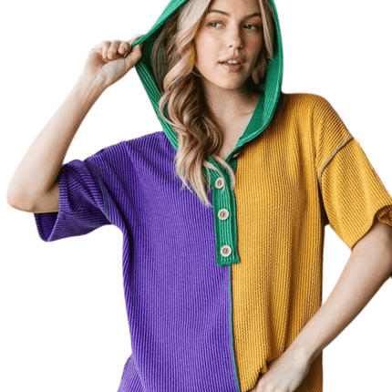 Adult Mardi Gras Urban Rib Color Block Hoodie - Mardi Gras Apparel - Adult, Hoodie, Ladies - Hoodie
