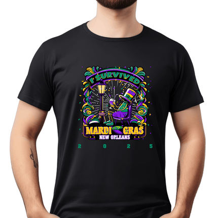 Adult Unisex I Survived Mardi Gras New Orleans 2025 T-Shirt - Mardi Gras Apparel - 100% Cotton, 3 for 10, Adult - Tee - Shirt