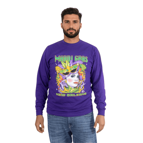 Adult Unisex Mardi Gras Mask Long Sleeve Sweatshirt Purple - Mardi Gras Apparel - Adult, Adult Unisex, Ladies - Sweatshirt