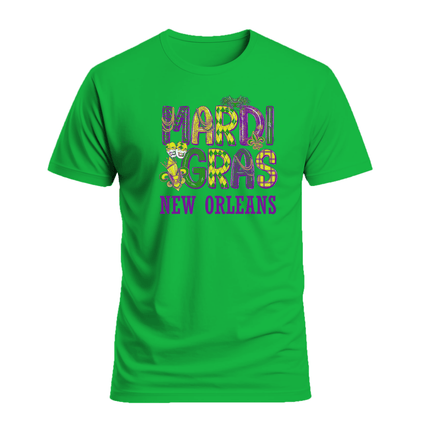 Adult Unisex Mardi Gras New Orleans Green T-Shirt - Mardi Gras Apparel - 100% Cotton, Adult, G5000 Chart - Tee - Shirt