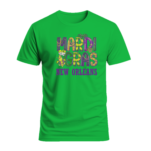 Adult Unisex Mardi Gras New Orleans Green T-Shirt - Mardi Gras Apparel - 100% Cotton, Adult, G5000 Chart - Tee - Shirt