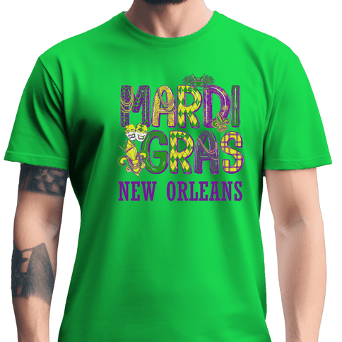 Adult Unisex Mardi Gras New Orleans Green T-Shirt - Mardi Gras Apparel - 100% Cotton, Adult, G5000 Chart - Tee - Shirt
