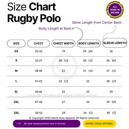 Adult Unisex Mardi Gras Polo Long Sleeve 3 Color Panel & White Trim - Mardi Gras Apparel - Adult, Adult Unisex, Collared - Long Sleeve Rugby Polo