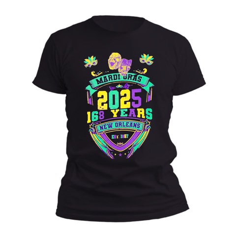 Adult Unisex Mardi Gras Vintage 2025 Tee - Shirt - Mardi Gras Apparel - 100% Cotton, 3 for 10, Adult - Tee - Shirt