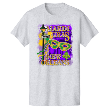 Adult Unisex New Orleans Mardi Gras Sport Grey Full Chest Print Short Sleeve Tee Shirt - Mardi Gras Apparel - 100% Cotton, Adult, Crew Neck - Tee - Shirt
