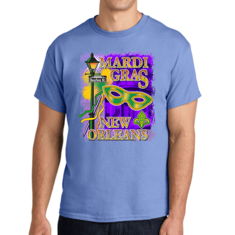 Adult Unisex New Orleans Mardi Gras Violet Full Chest Print Tee Shirt - Mardi Gras Apparel - 100% Cotton, Adult, Crew Neck - Tee - Shirt