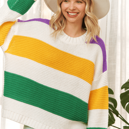 Classic Mardi Gras Colorful Stripe Relaxed Fit Pullover - Mardi Gras Apparel - Adult, Ladies, Mardi Gras - Sweatshirt