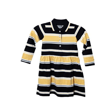 Girls Black & Gold Striped Polo Dress - Mardi Gras Apparel - Black & Gold, Dress, girls - Dress