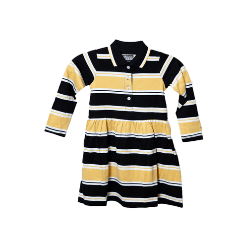 Girls Black & Gold Striped Polo Dress - Mardi Gras Apparel - Black & Gold, Dress, girls - Dress