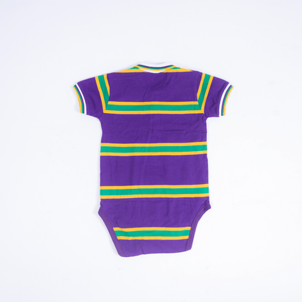 Infants Unisex Purple, Yellow, & Green Striped Mardi Gras Onesie Polo - Mardi Gras Apparel - Collared, Gold, Green - Onesie Polo