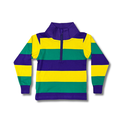 Kids' Mardi Gras Striped Quarter Zip Pullover - Mardi Gras Apparel - Children, Children's Unisex, Collared - Tee - Shirt