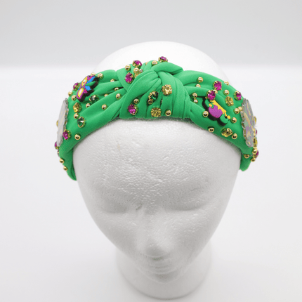 Mardi Gras Beaded Green Rhinestone Headband - Mardi Gras Apparel - Accessories, Headbands, Mardi Gras - Headband