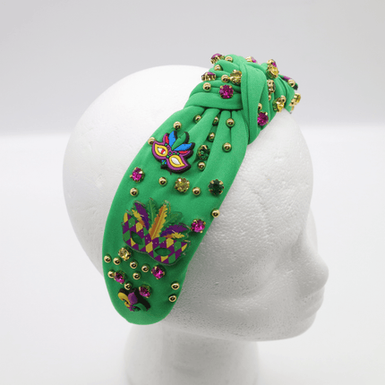Mardi Gras Beaded Green Rhinestone Headband - Mardi Gras Apparel - Accessories, Headbands, Mardi Gras - Headband