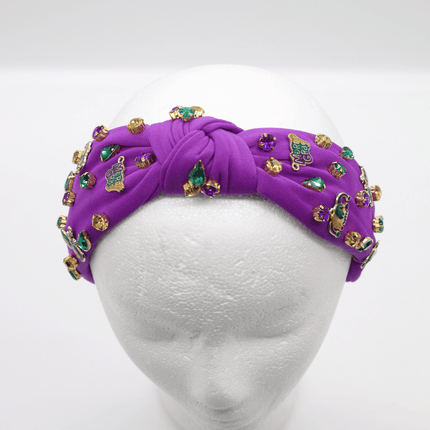 Mardi Gras Beaded Mask Purple Rhinestone Headband - Mardi Gras Apparel - Accessories, Headbands, Mardi Gras - Headband