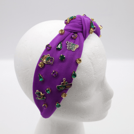 Mardi Gras Beaded Mask Purple Rhinestone Headband - Mardi Gras Apparel - Accessories, Headbands, Mardi Gras - Headband