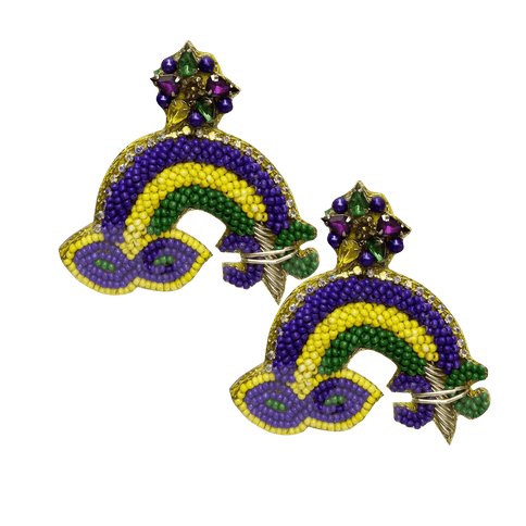 Mardi Gras Beaded Rainbow & Mask Earrings - Mardi Gras Apparel - Accessories, Earrings, Ladies - Earrings