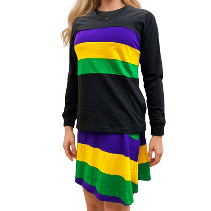 Mardi Gras Color Block Long Sleeve Shirt & Skirt Set - Mardi Gras Apparel - Adult, Ladies, Long Sleeve - Outfit Sets