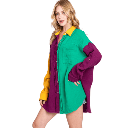 Mardi Gras Color Block Long Sleeve Shirt - Mardi Gras Apparel - Adult, Ladies, Short Sleeve - Sweatshirt