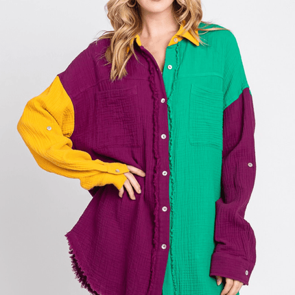 Mardi Gras Color Block Long Sleeve Shirt - Mardi Gras Apparel - Adult, Ladies, Short Sleeve - Sweatshirt