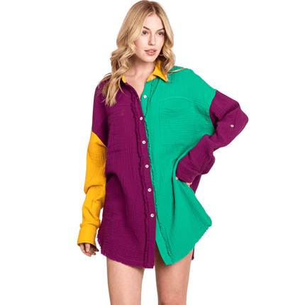 Mardi Gras Color Block Long Sleeve Shirt - Mardi Gras Apparel - Adult, Ladies, Short Sleeve - Sweatshirt
