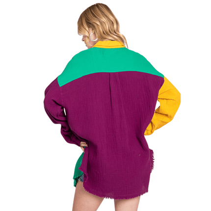 Mardi Gras Color Block Long Sleeve Shirt - Mardi Gras Apparel - Adult, Ladies, Short Sleeve - Sweatshirt