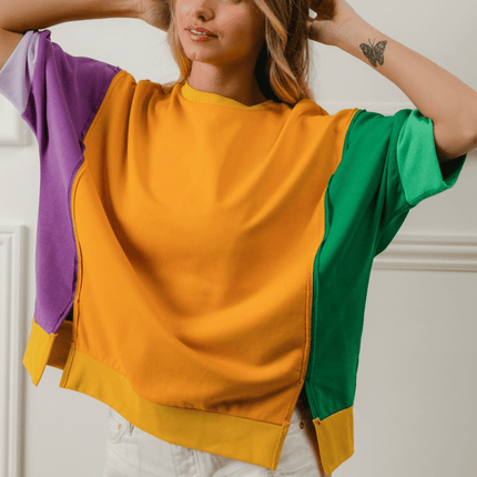 Mardi Gras Color Block Open Seam Detail Top - Mardi Gras Apparel - Adult, Bibi, Bibi Top Chart - Tops