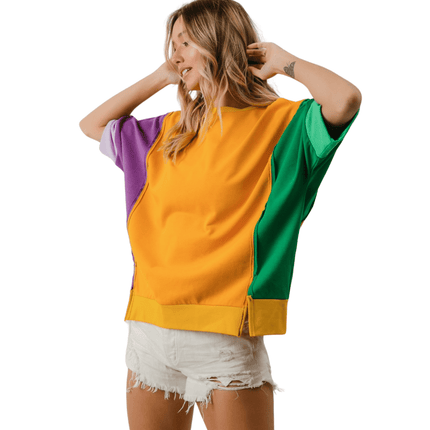 Mardi Gras Color Block Open Seam Detail Top - Mardi Gras Apparel - Adult, Bibi, Bibi Top Chart - Tops