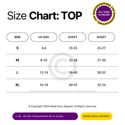 Mardi Gras Color Block Sequin Top Organza Sleeve - Mardi Gras Apparel - Adult, Gold, Green - 