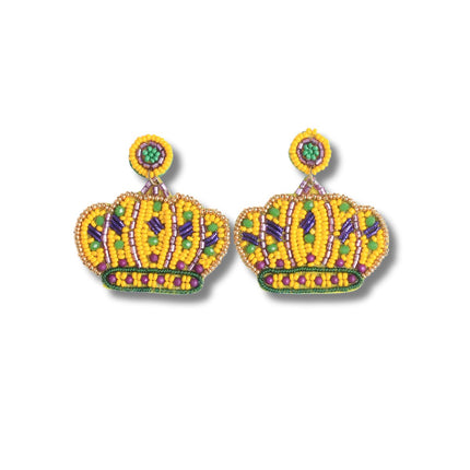 Mardi Gras Crown Beaded Drop Earrings - Mardi Gras Apparel - Earrings, Ladies, Mardi Gras - Earrings