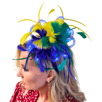 Mardi Gras Feathered Light - Up Fascinator Headband - Mardi Gras Apparel - Accessories, Headbands, Mardi Gras - Headband
