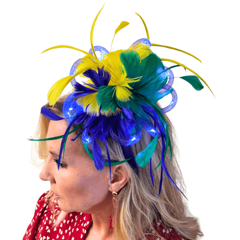 Mardi Gras Feathered Light - Up Fascinator Headband - Mardi Gras Apparel - Accessories, Headbands, Mardi Gras - Headband