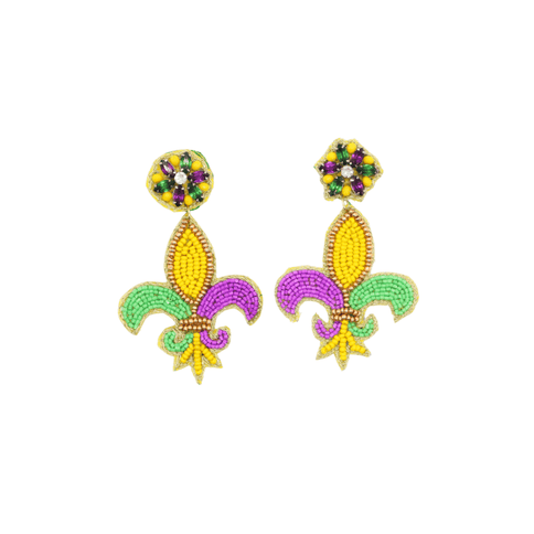 Mardi Gras Fleur - de - Lis Beaded Earrings - Mardi Gras Apparel - Accessories, Adult, Earrings - Earrings
