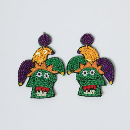 Mardi Gras Jester Face Beaded Earrings - Mardi Gras Apparel - Accessories, Earrings, Mardi Gras - Mardi Gras Earrings