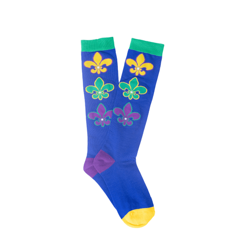 Mardi Gras Knee High FLDS Socks Blue - Mardi Gras Apparel - Accessories, Adult, Mardi Gras - Socks