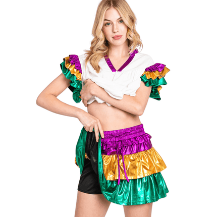 Mardi Gras Multi - Color Foil Tiered Skort - Mardi Gras Apparel - Adult, Ladies, Skirt - Skirt
