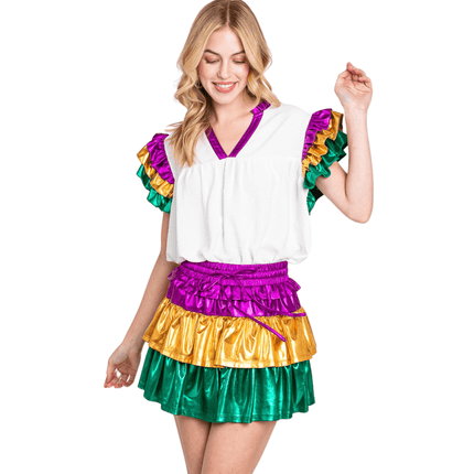 Mardi Gras Multi - Color Foil Tiered Skort - Mardi Gras Apparel - Adult, Ladies, Skirt - Skirt