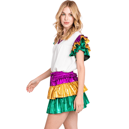 Mardi Gras Multi - Color Foil Tiered Skort - Mardi Gras Apparel - Adult, Ladies, Skirt - Skirt