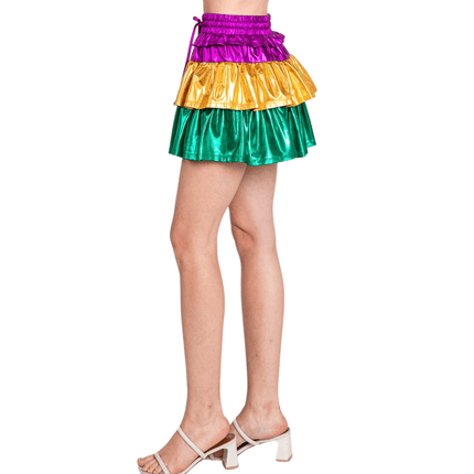 Mardi Gras Multi - Color Foil Tiered Skort - Mardi Gras Apparel - Adult, Ladies, Skirt - Skirt