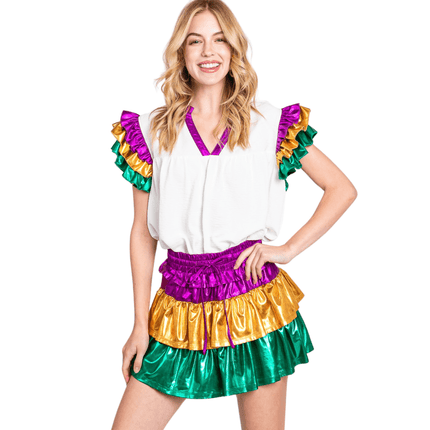 Mardi Gras Multi - Color Foil Tiered Skort - Mardi Gras Apparel - Adult, Ladies, Skirt - Skirt