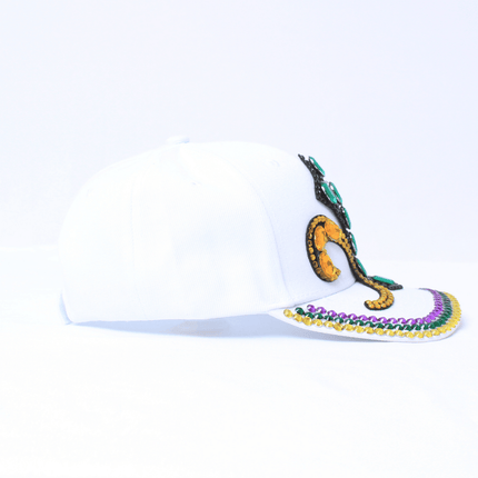 Mardi Gras Rhinestone Fleur - de - Lis White Baseball Hat - Mardi Gras Apparel - Accessories, Hats, Mardi Gras - Hats