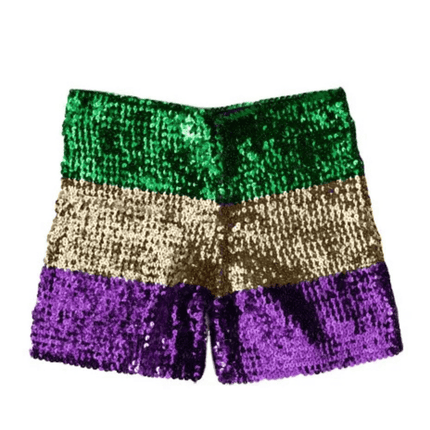 Mardi Gras Sequin Color Block Shorts - Mardi Gras Apparel - Adult, Ladies, out of stock - Shorts