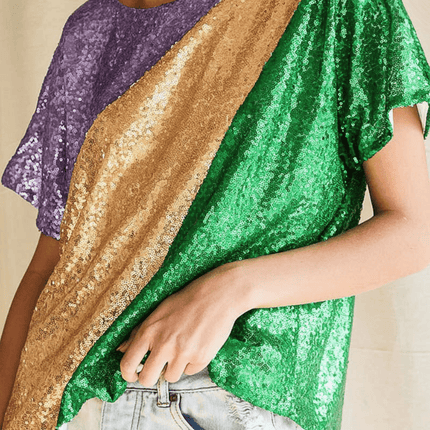 Mardi Gras Sequin Color Blocking Top - Mardi Gras Apparel - Adult, Bibi, Bibi Top Chart - Sequin Tops