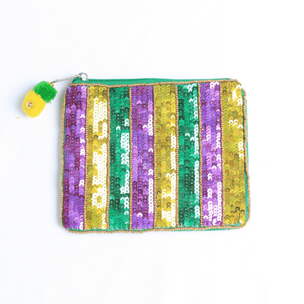 Mardi Gras Striped Sequin Pouch - Mardi Gras Apparel - Accessories, Bags, Mardi Gras - Pouch